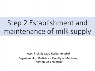 Step 2 : Establishment and maintenance of milk supply